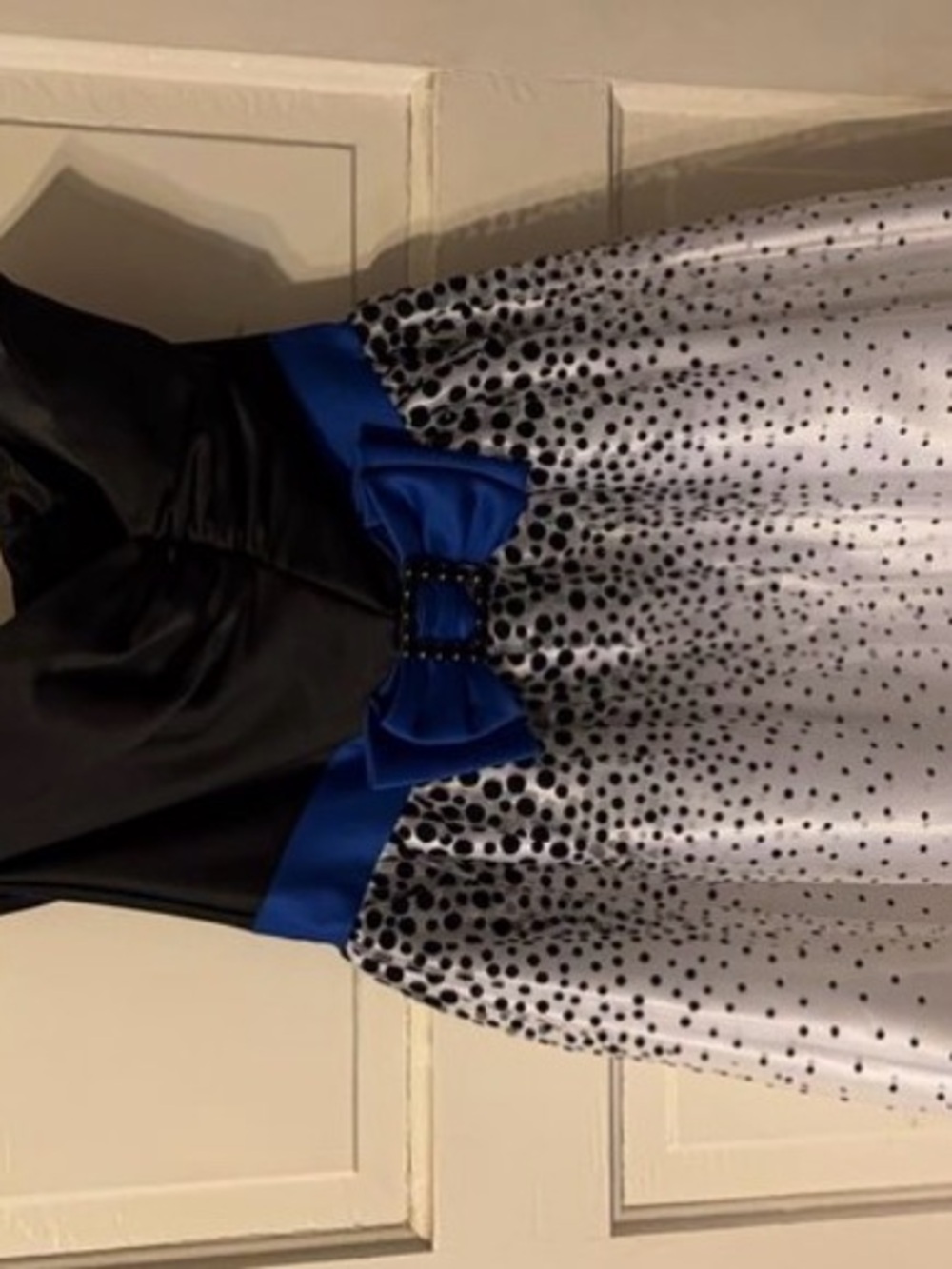 Gunne Sax Black Satin & Royal Blue Polka Dot Girls Dress